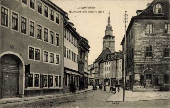 Postcard Bad Langensalza in Thuringia, Neumarkt, Marktstraße, building, street view, people, vehicle