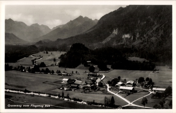 Postcard Graswang Ettal Upper Bavaria, aerial photograph