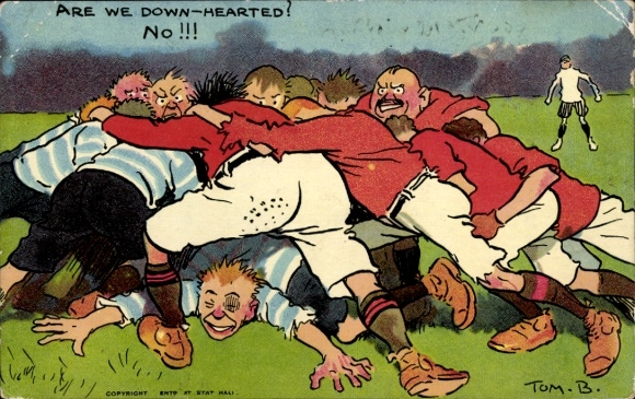 Artist Postcard Tom B., Men Playing Rugby