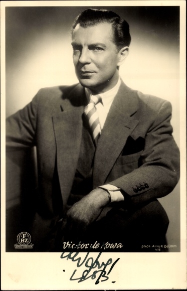 Postcard actor Victor de Kowa, portrait, autograph, suit, FBZ Verlag