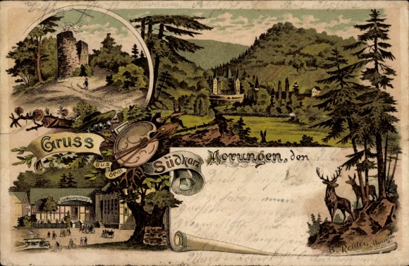 Künstler Litho Reuter, Morungen Sangerhausen im Kreis Mansfeld Südharz, Zur Morungsburg, Ruine