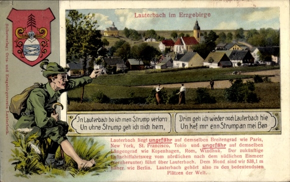 Coat of arms Postcard Lauterbach Marienberg in the Erzgebirge, partial view, lost stocking