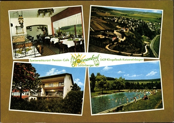 Postcard Klingelbach Katzenelnbogen in the Taunus, Inn Sonnenhof, outdoor pool, place