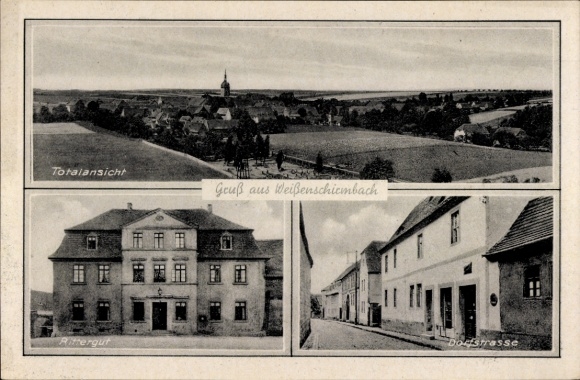 Ak Weißenschirmbach Querfurt im Saalekreis, Totale, Rittergut, Dorfstraße