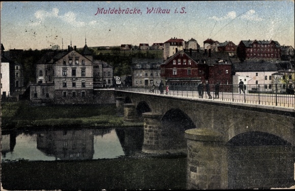 Postcard Wilkau Hasslau in Saxony, Mulde Bridge