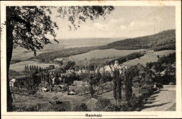 Postcard Ramholz Vollmerz Schlüchtern in Hesse, landscape photograph, village view, trees, mountains, sky