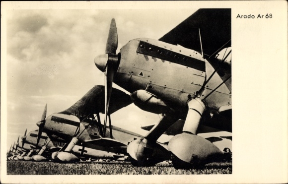 Postcard German Air Force, fighter aircraft Arado Ar 68 single-seater fighter