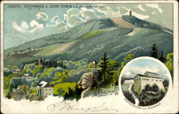 Künstler Ak Kretschmar, Oybin in der Oberlausitz, Zittauer Gebirge, Hochwald, Restaurant