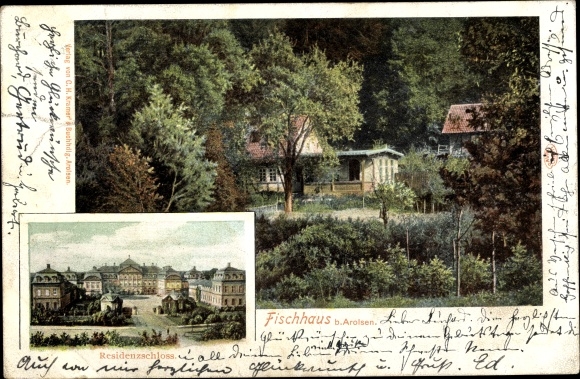 Postcard Bad Arolsen in Hesse, Inn zum Fischhaus, Residenzschloss