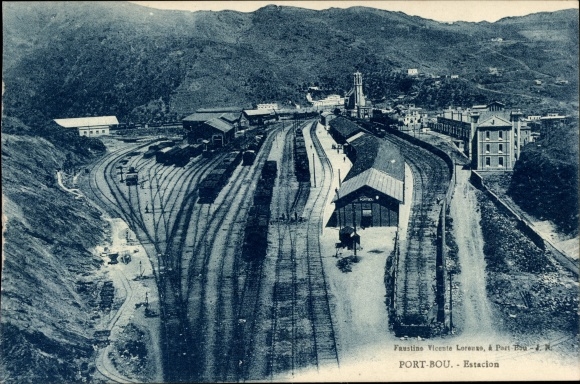 Postcard Portbou Port Bou Catalonia, railway station, platform side