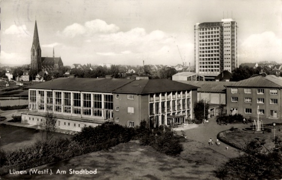 Postcard Lünen in Westphalia, public bath