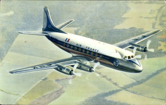 Postcard French passenger aircraft, Air France, Vickers Viscount