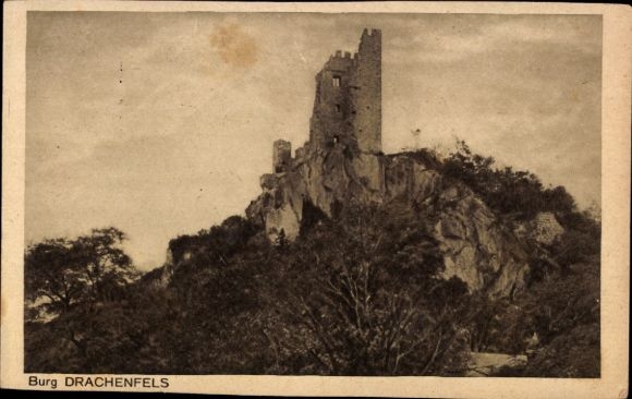 Ak Königswinter am Rhein, Drachenfels, Burg  Ruine auf einem Felsen, umgeben von Bäumen