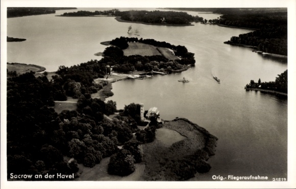 Postcard Sacrow Potsdam, Heilandskirche, aerial photograph
