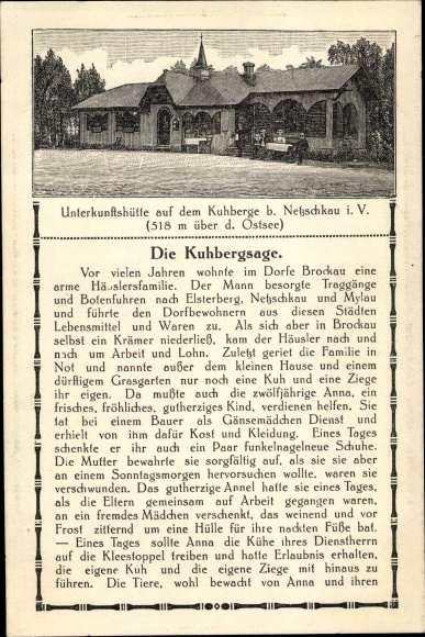 Ak Stützengrün im Erzgebirge Sachsen, Kuhberg, Unterkunftshütte, Kuhbergsage