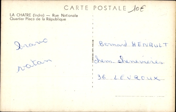 Postcard La Châtre Indre, National Street, building, street scene, quiet atmosphere