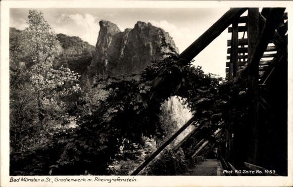 Bad Münster am Stein, Bad Kreuznach am Nahe, cijfertoren met Rheingrafenstein, natuur, land...