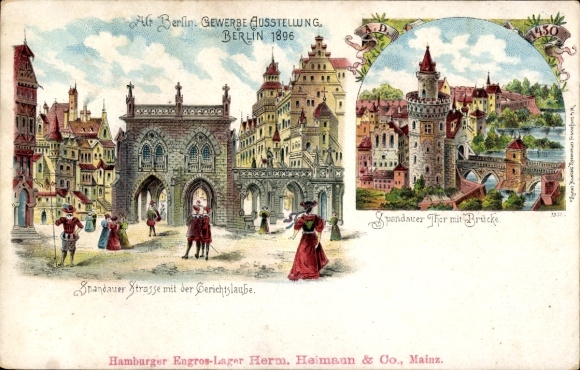 Chromo-Litho Berlin, Trade Exhibition 1896, Spandauer Straße, Gerichtslaube, Spandauer Tor, Bridge