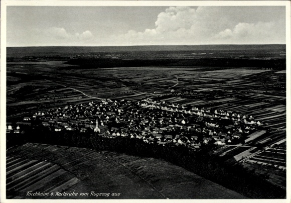 Postcard Forchheim (near Karlsruhe) Rheinstetten in Baden, aerial photograph