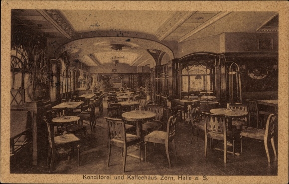 Postcard Halle an der Saale, pastry shop and coffee house Zorn