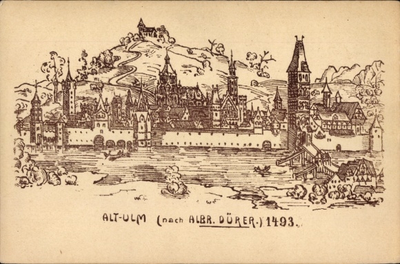 Artist Postcard Dürer, Albrecht, Ulm on the Danube, view 1493