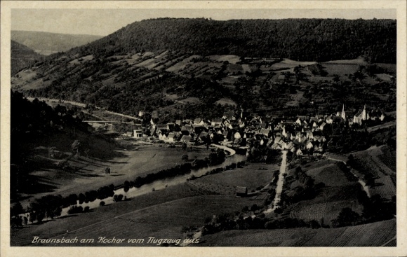 Ak Braunsbach in de regio Hohenlohe, luchtfoto