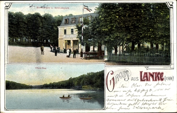 Passepartout Postcard Lanke Wandlitz in Brandenburg, Restaurant zum Schlosspark, Obersee