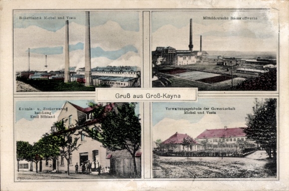 Postcard Großkayna Braunsbedra Saalekreis, briquette factory, Central German Nitrogen Works