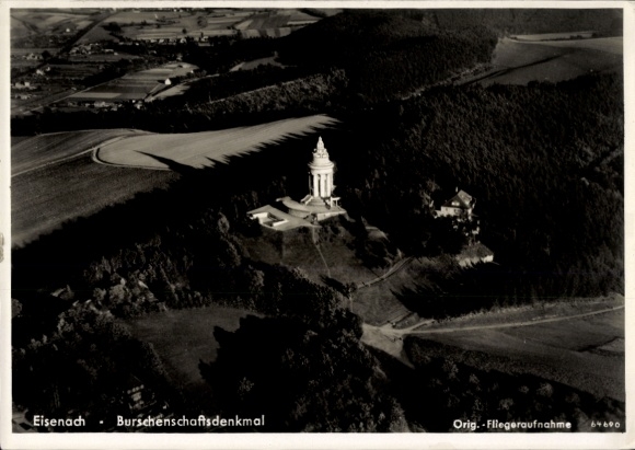 Postcard Lutherstadt Eisenach Thuringia, Hellthal, Burschenschaft monument, aerial view of the surrounding area