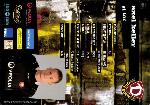 Autograph card footballer Axel Keller, SG Dynamo Dresden, autograph