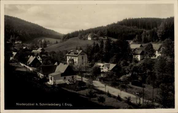 Postcard Niederpöbel Dippoldiswalde in the Ore Mountains, general view