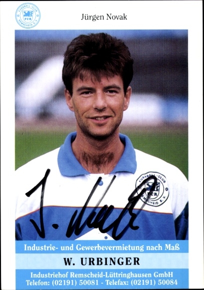 Autograph card footballer Jürgen Novak, FC Remscheid, autograph