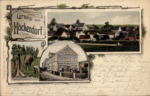 Passepartout Postcard Höckendorf Klingenberg in the Eastern Ore Mountains, general view, restoration Kohl