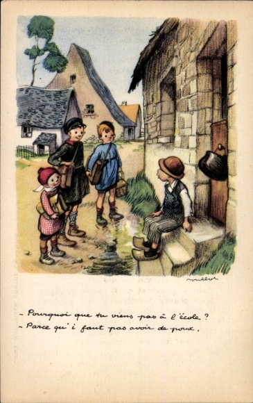 Artist Postcard Poulbot, Children on their way to school, Ligue Nationale contre le taudis