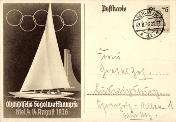 Postal stationery Postcard Olympic Sailing Competitions Kiel 1936