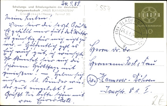 Postcard Gladenbach Hessen, training and convalescent home dt Postal Union, House Blankenstein