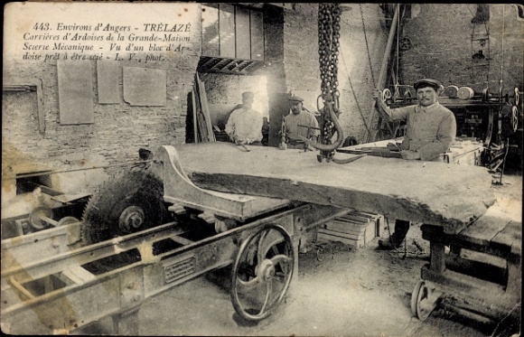 Postcard Trélazé Maine et Loire, mechanical carpentry, Carrieres d'Ardoises
