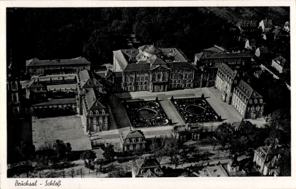 Postcard Bruchsal im Kraichgau, castle, aerial photograph