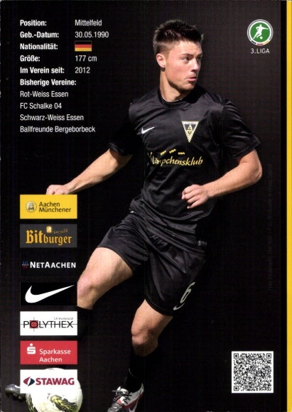 Autograph card footballer Timo Brauer, Alemannia Aachen, autograph