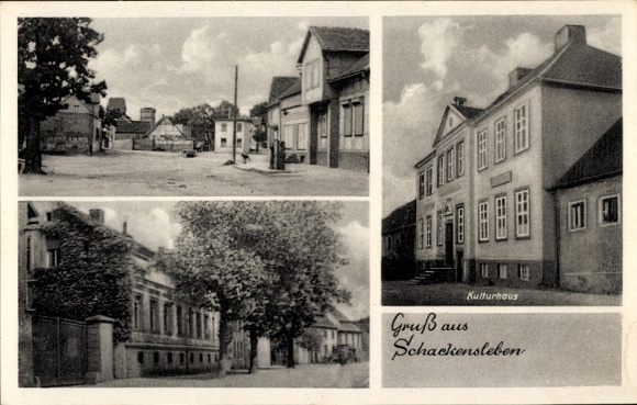 Ak Schackensleben Hohe Börde Sachsen Anhalt, Vorderansicht von Kulturhaus, Stadtansichten, Gruß a