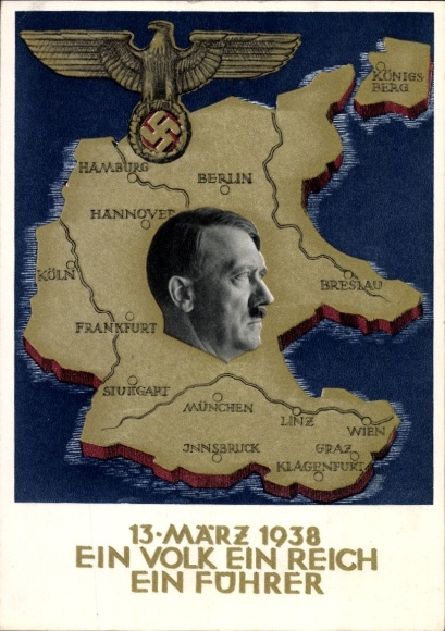 Postal stationery Postcard Klein, One People, One Reich, One Führer, Anschluss of Austria 1938, Greater Germany