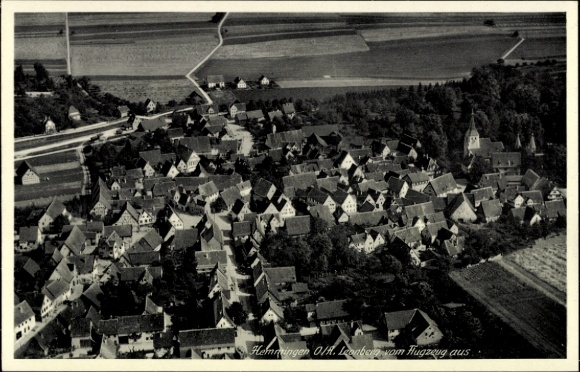 Ak Hemmingen in Württemberg, Luftaufnahme von Hemmingen, viele Dächer, Felder im Hintergrund