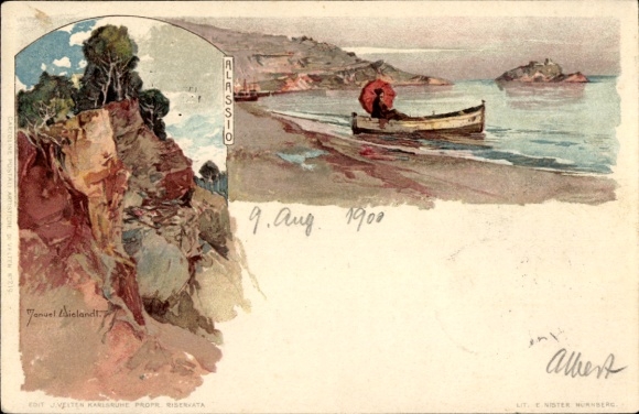 Künstler Litho Wielandt, Manuel, Alassio Liguria, Uferpartie