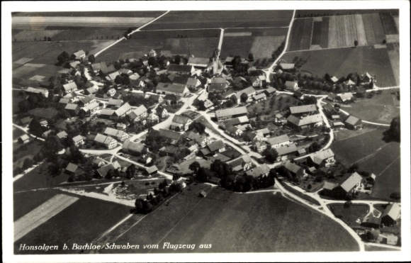 Postcard Honsolgen Buchloe in Allgäu, aerial view of Honsolgen, many houses, farms, agricultural