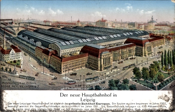 Ak Leipzig, Neuer Hauptbahnhof  größte Bahnhof Europas, Kosten 150 Millionen Mark, Bau 1902-1915