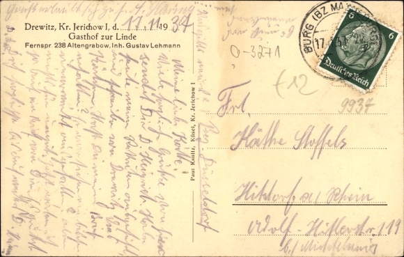 PC Drewitz Möckern in Jerichower Land, view of Gasthof zur Linde, owner Gustav Lehmann