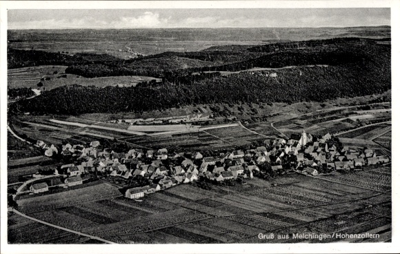 Postcard Melchingen Burladingen in the Swabian Alb, aerial photograph, Hohenzollern