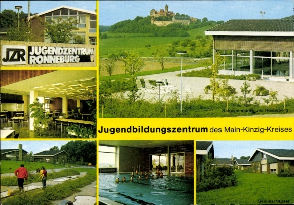 Postcard Ronneburg in Hessen, youth center, swimming pool