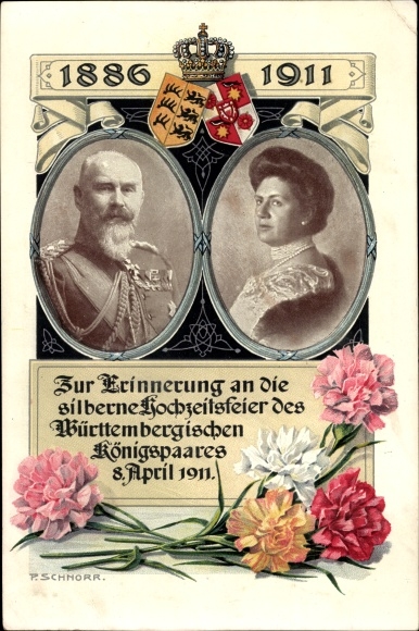 PC King Wilhelm II of Württemberg, Marie zu Waldeck and Pyrmont, silver wedding 1911, coat of arms