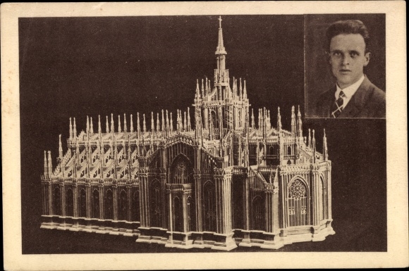 Postcard Model of the Milan Cathedral, fretwork and carving, Erich Winkler from Duisburg